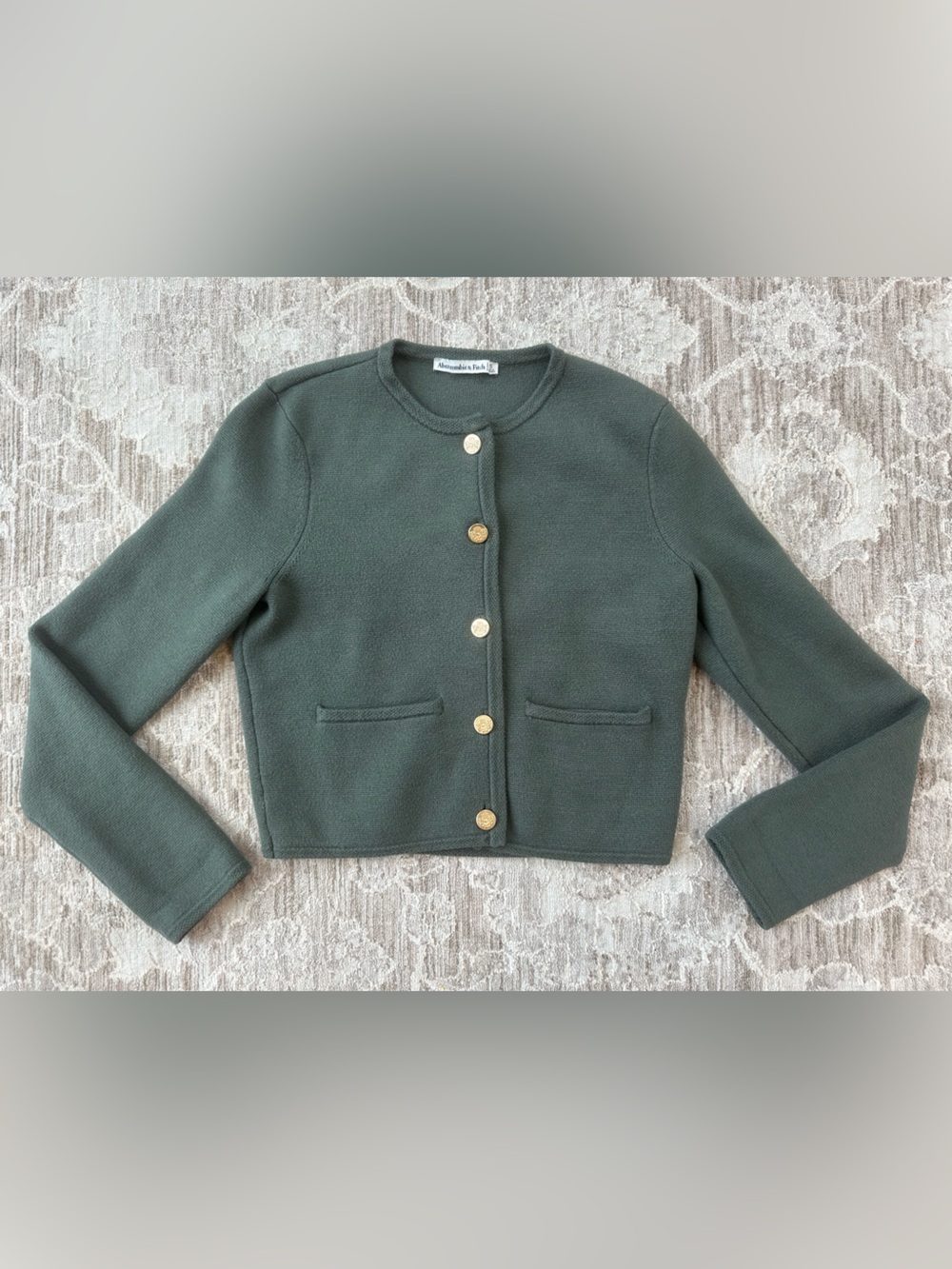 Abercrombie & Fitch Forrest Green Cropped Gold Brass Button Cardigan Sweater- XS